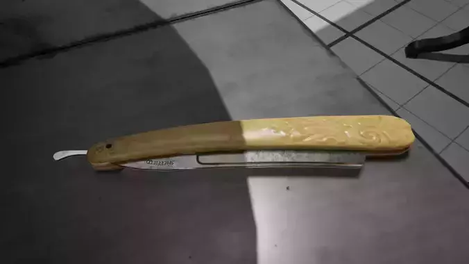Sheffield straight razor with decorated ivory-colored handle Low-poly 3D model