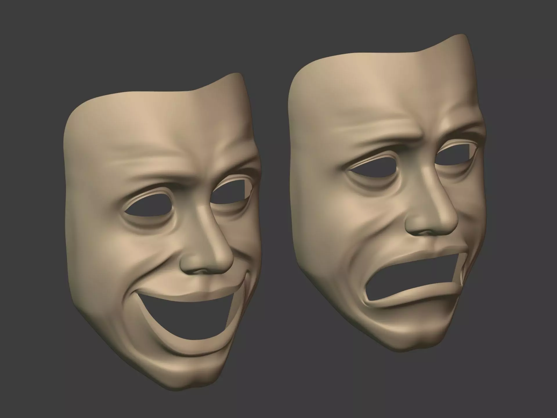 Theater Masks Low-poly 3D model_7