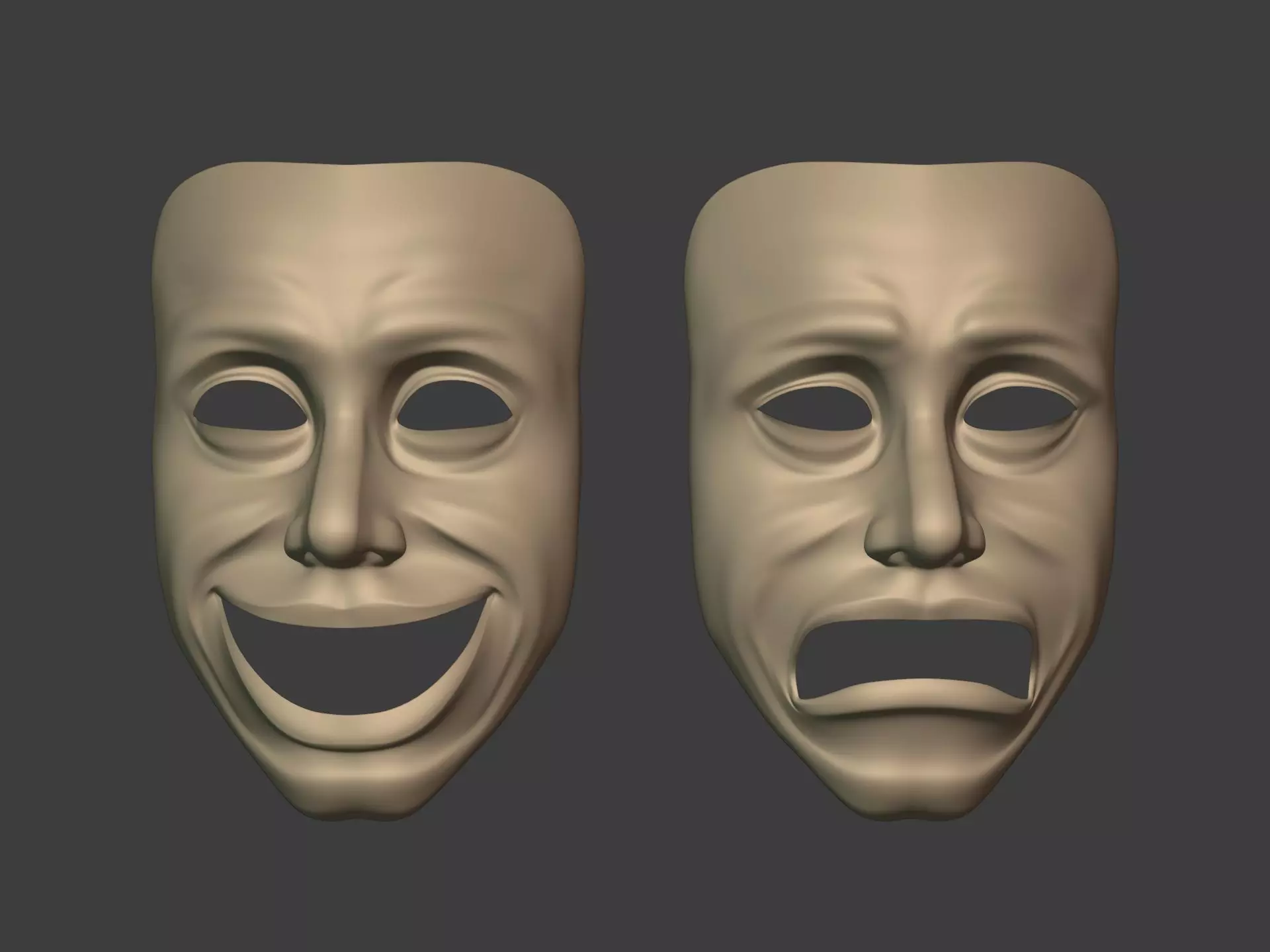 Theater Masks Low-poly 3D model_1