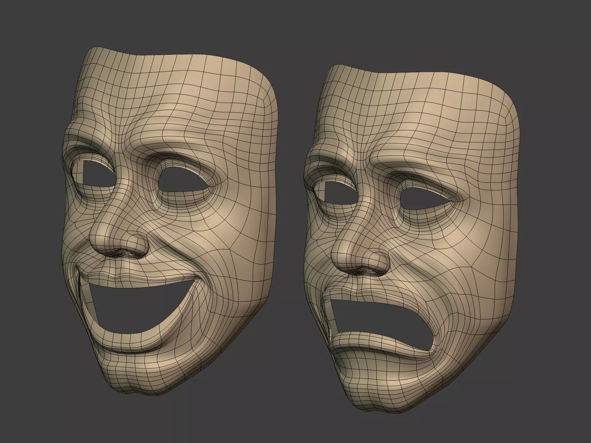 Theater Masks Low-poly 3D model_6