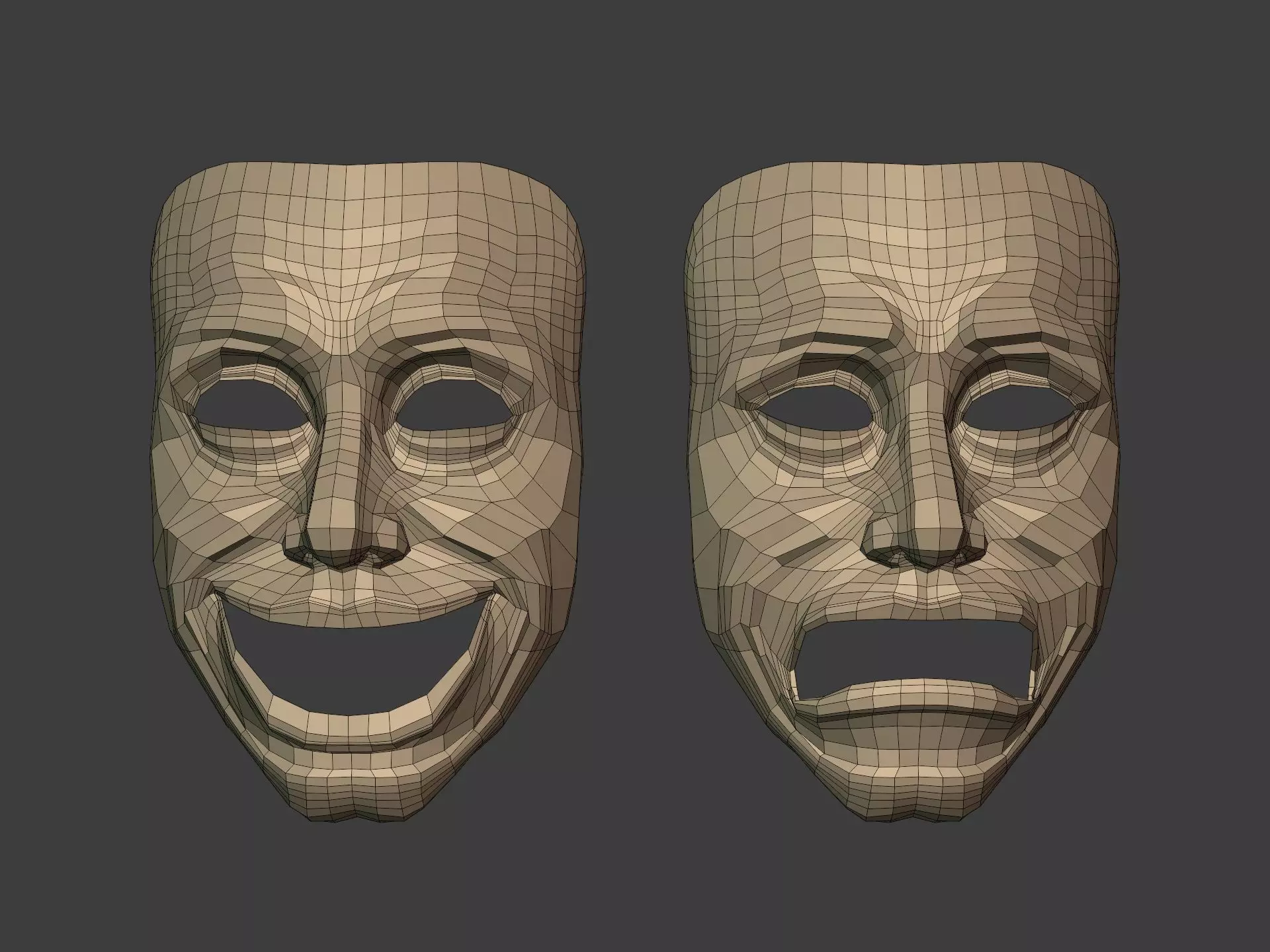 Theater Masks Low-poly 3D model_3