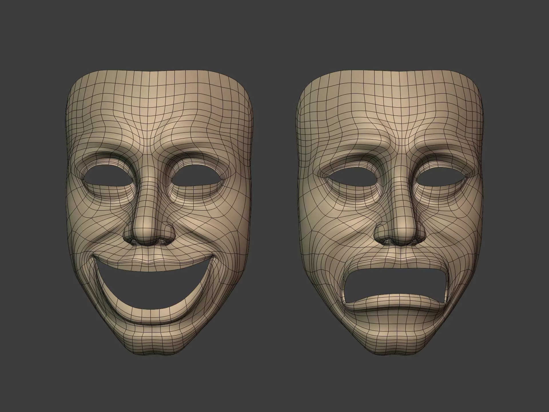 Theater Masks Low-poly 3D model_2