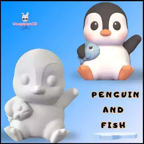 Penguin and fish 3D print model