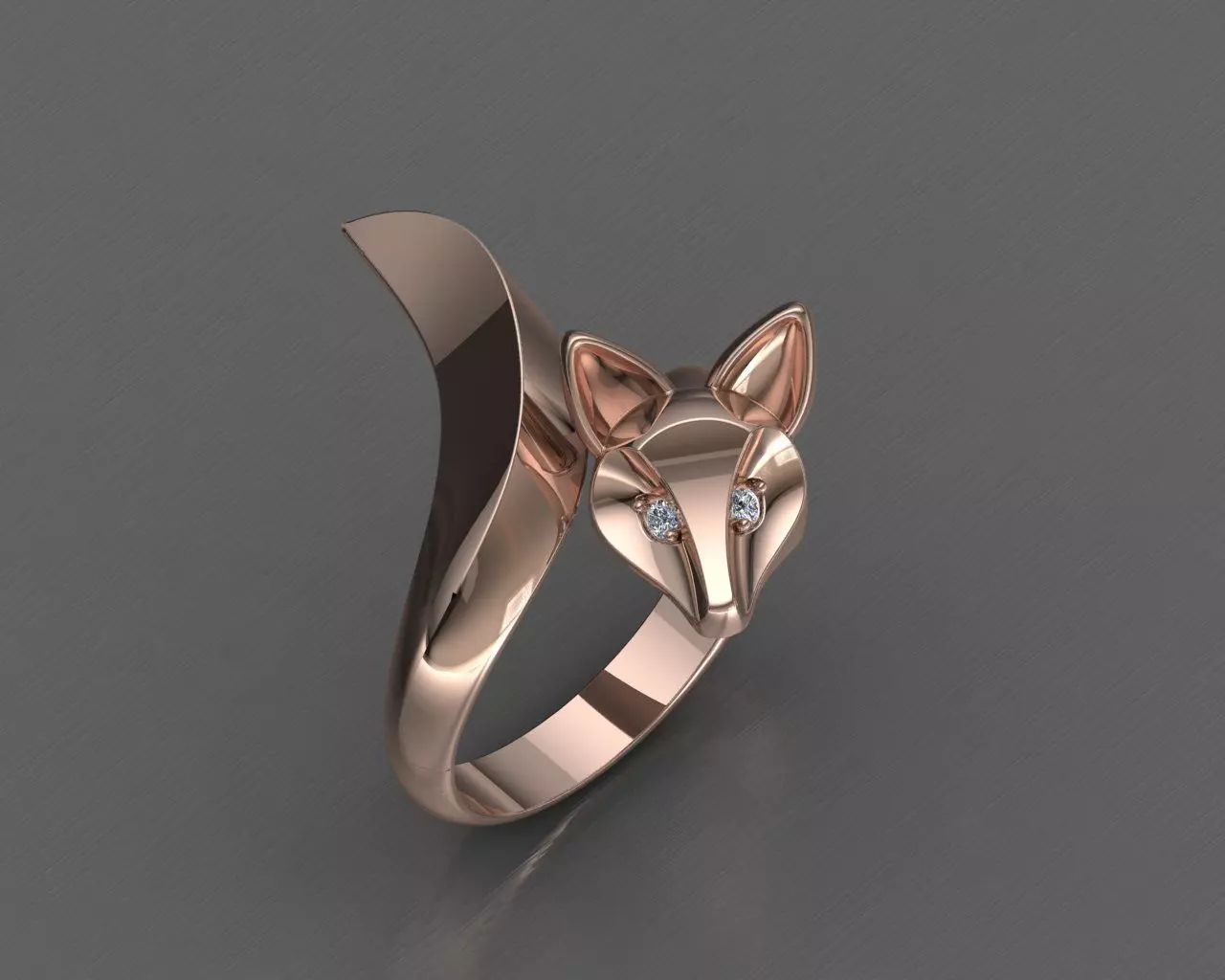 Fox Ring 3D Model Minimal Design with Gemstone Eyes 3D print model_1