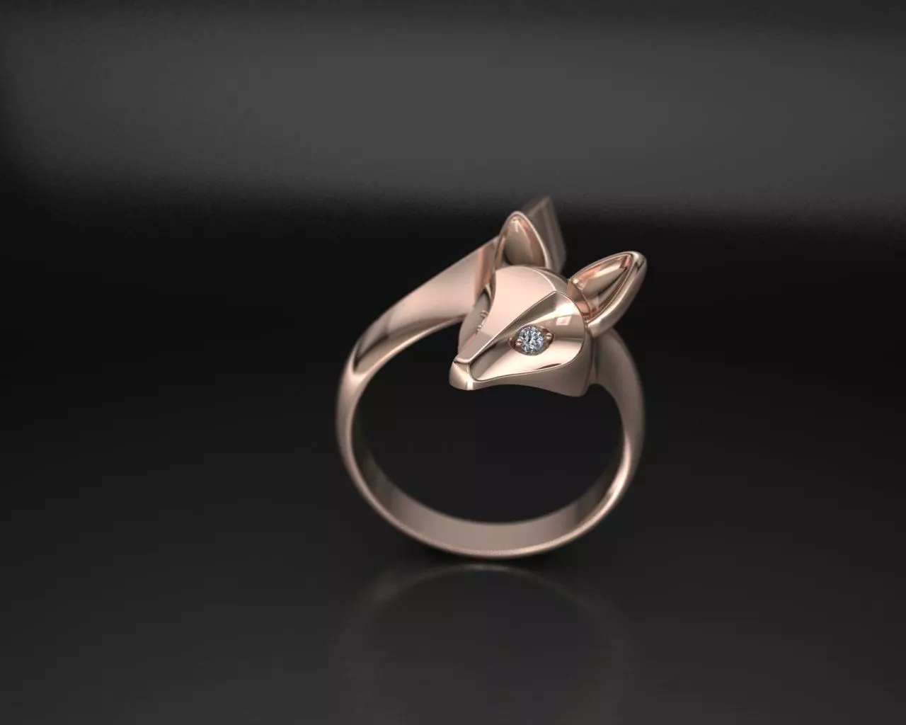 Fox Ring 3D Model Minimal Design with Gemstone Eyes 3D print model_0