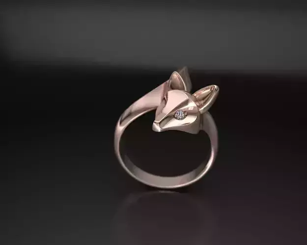 Fox Ring 3D Model  Minimal Design with Gemstone Eyes 