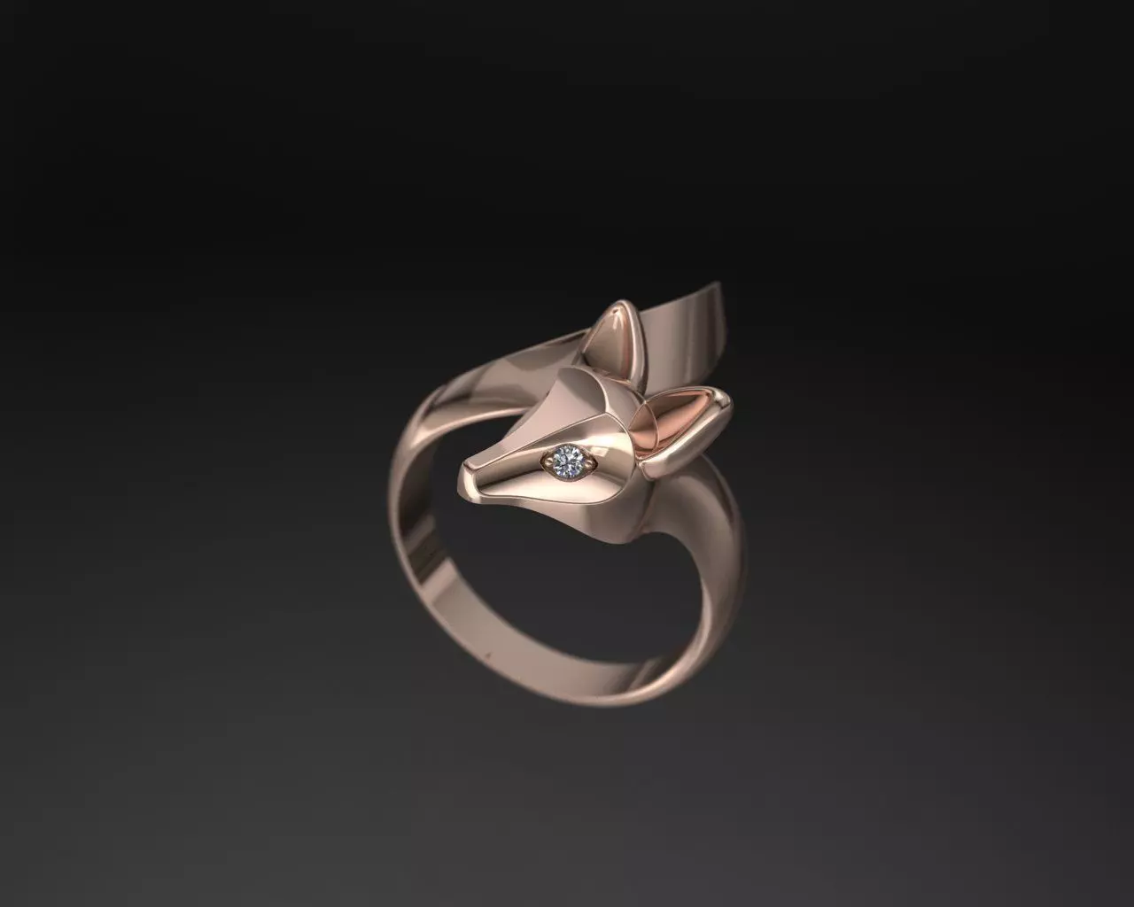 Fox Ring 3D Model Minimal Design with Gemstone Eyes 3D print model_3
