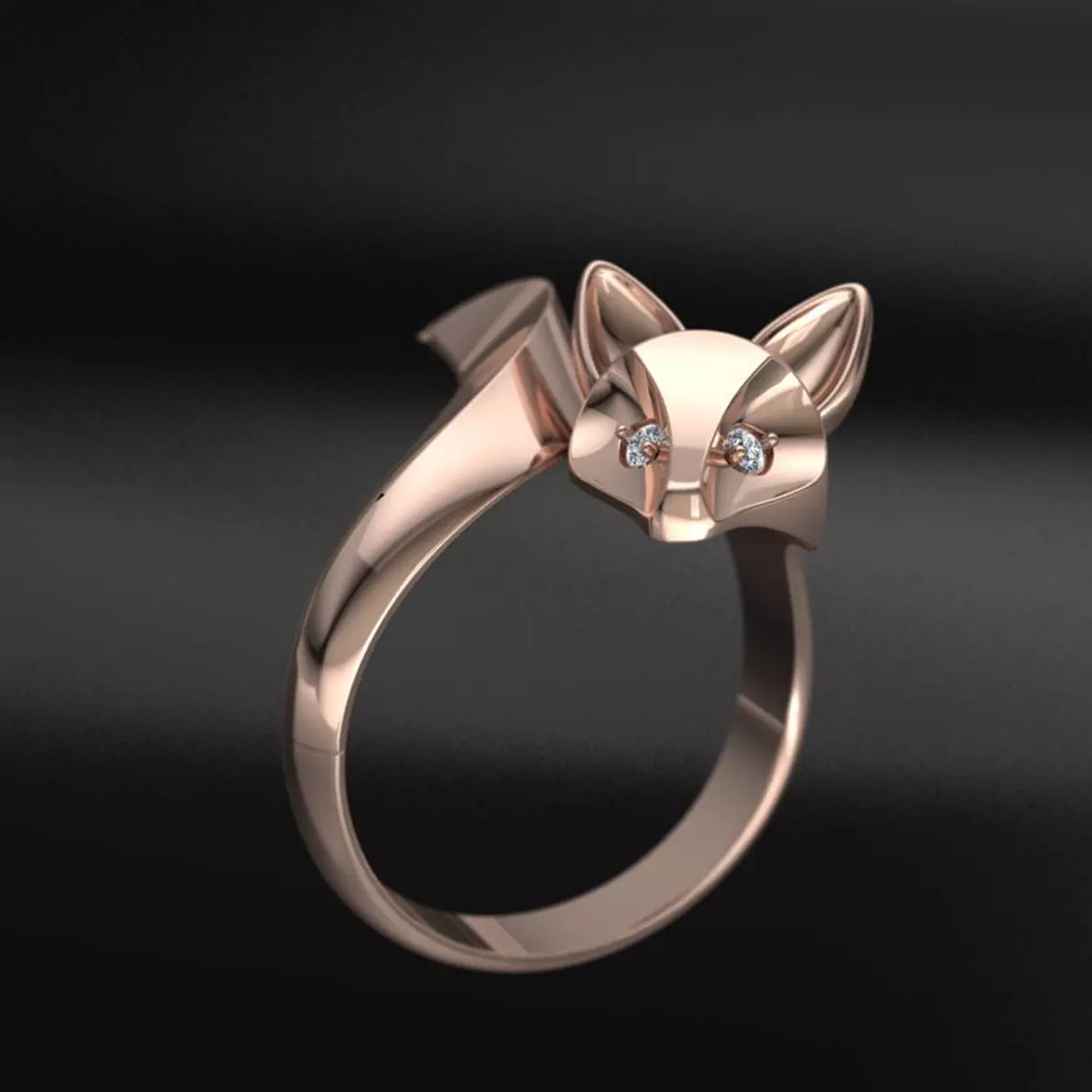 Fox Ring 3D Model Minimal Design with Gemstone Eyes 3D print model_4