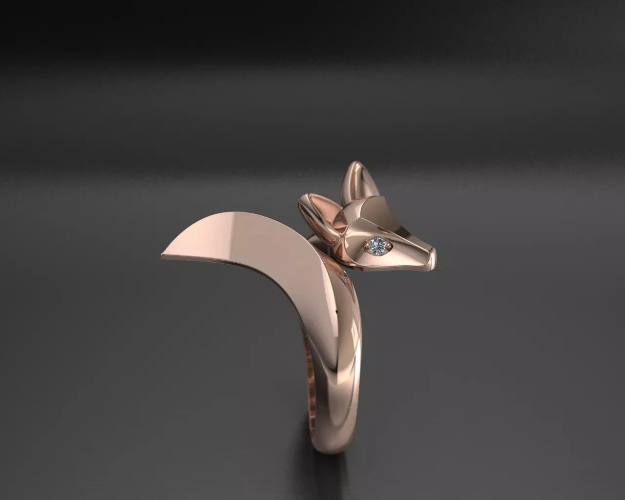 Fox Ring 3D Model Minimal Design with Gemstone Eyes 3D print model_2