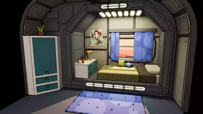 BedRoom Space Base - Cartoon Style Low-poly 3D model