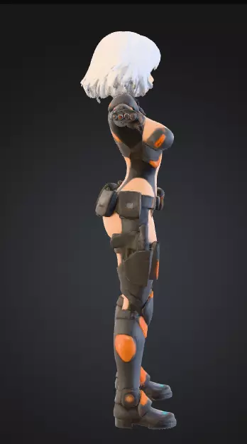 Cyber Warrior Girl Low-poly 3D model_4