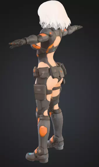 Cyber Warrior Girl Low-poly 3D model_2