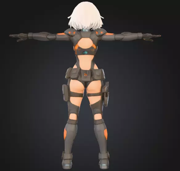 Cyber Warrior Girl Low-poly 3D model_3