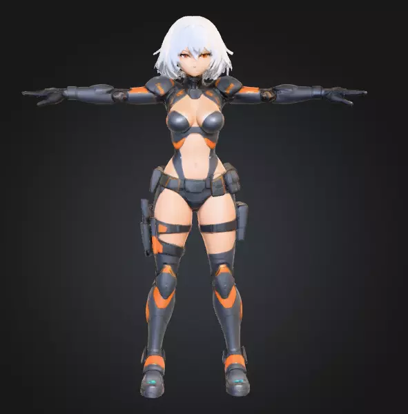Cyber Warrior Girl Low-poly 3D model_1
