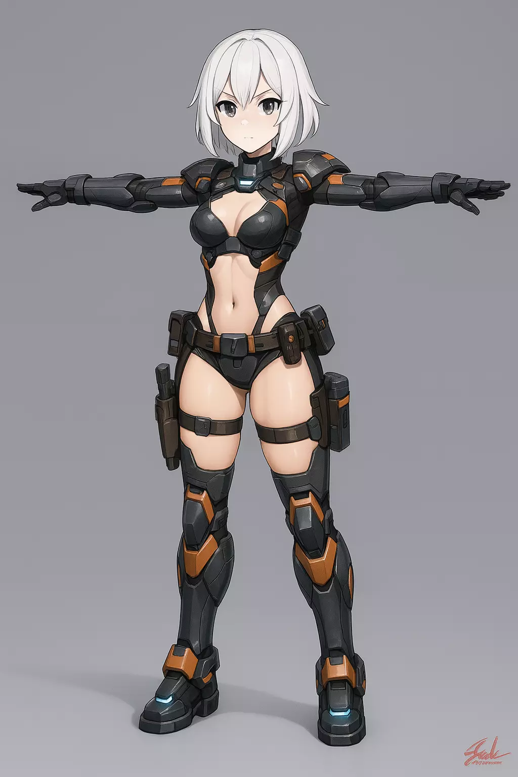Cyber Warrior Girl Low-poly 3D model_0