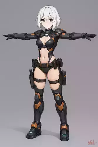 Cyber Warrior Girl Low-poly 3D model