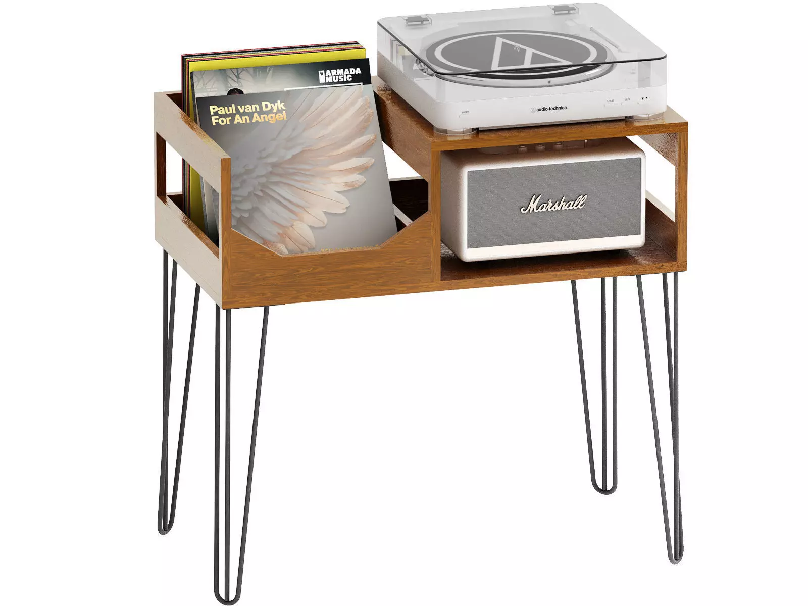 record player stand with vinyl record storage 3D model