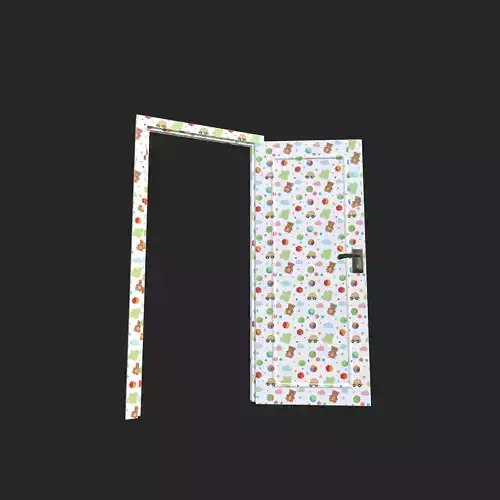Cute Kids Room Door Teddy Bear and Car Pattern 3D model 2