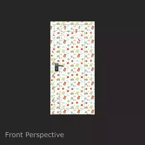 Cute Kids Room Door Teddy Bear and Car Pattern 3D model 3