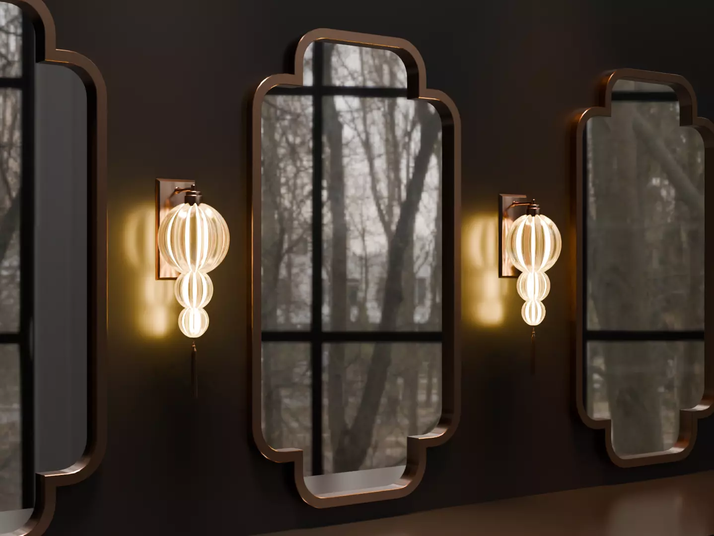 Elegant Wall Mirror and Sconce Set Luxury Decorative 3D Models  3D model_0