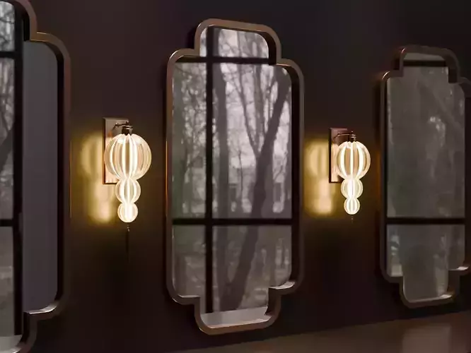 Elegant Wall Mirror and Sconce Set Luxury Decorative 3D Models  3D model