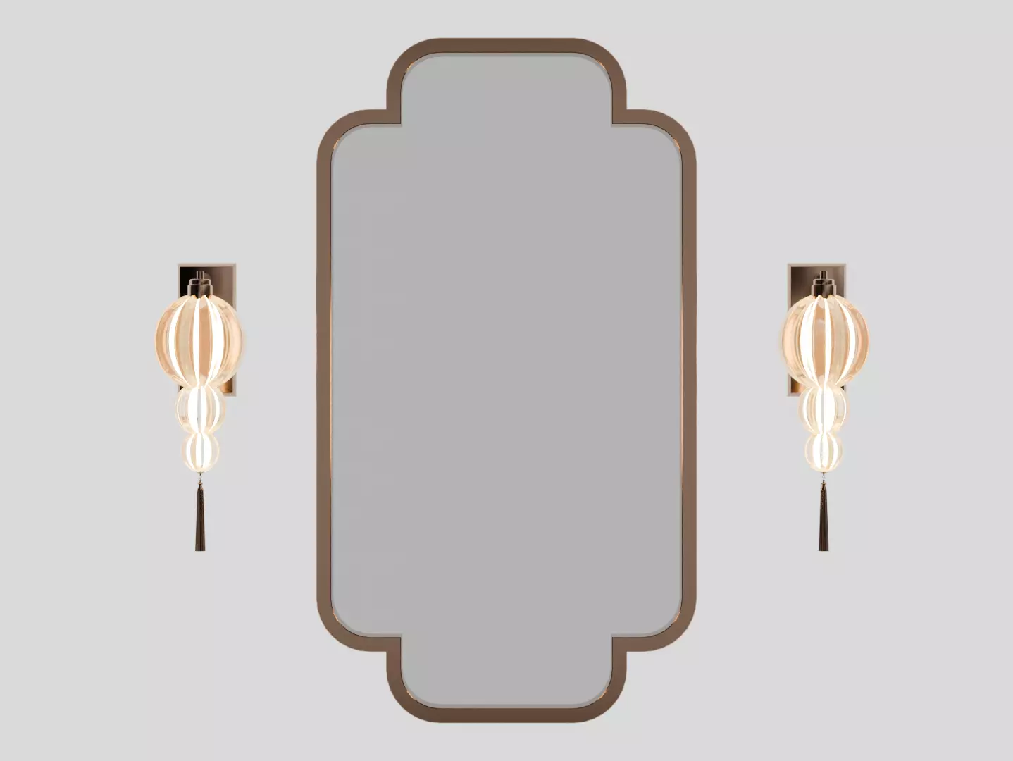 Elegant Wall Mirror and Sconce Set Luxury Decorative 3D Models  3D model_5