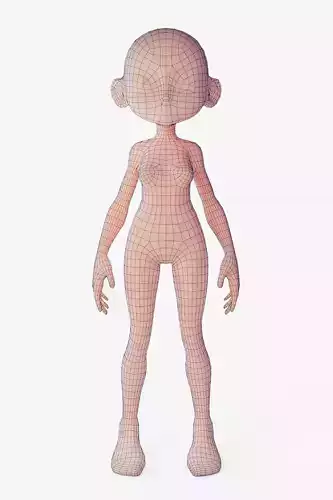 Stylized Cartoon Female Character Base Mesh