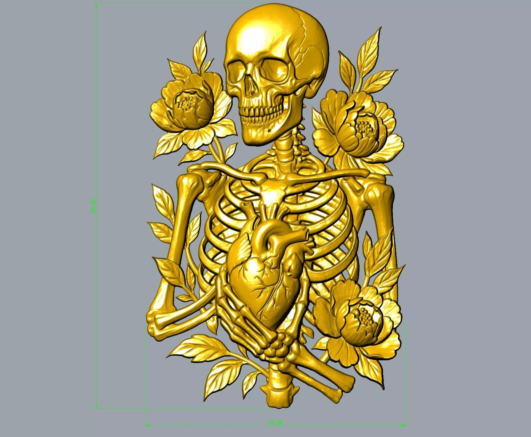 Heart and flowers Relief 3D print model_4