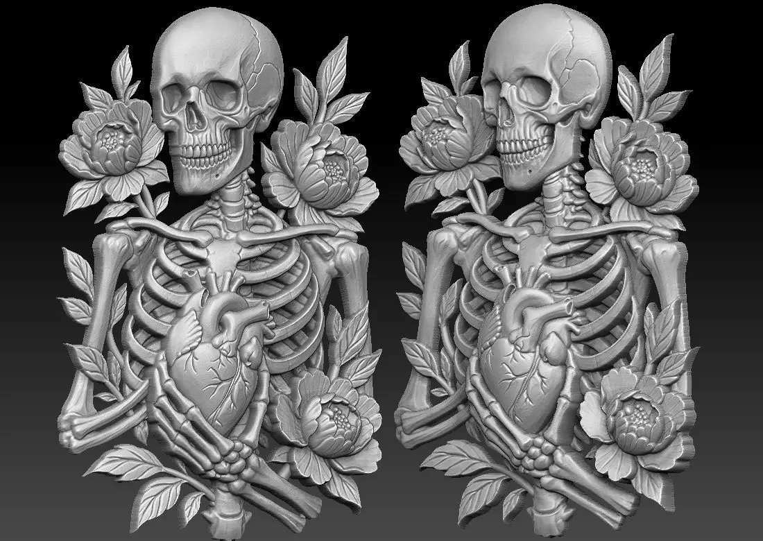Heart and flowers Relief 3D print model_1
