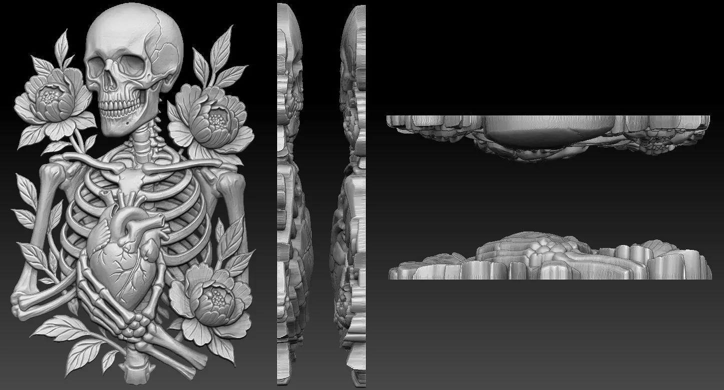 Heart and flowers Relief 3D print model_2