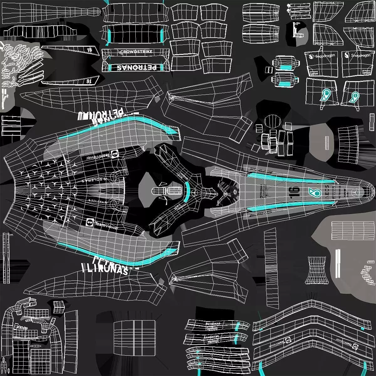 Mercedes F1 W16 2025 Formula 1 car PBR 3D model_19