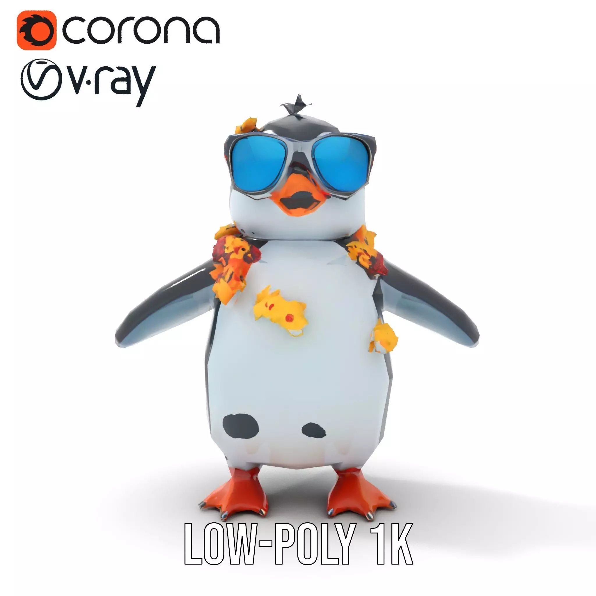 Cool Tropical Penguin Rigged and Animated Character Model Low-poly 3D model_16