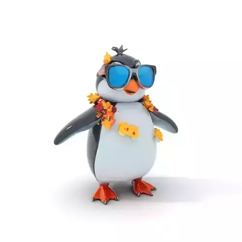 Cool Tropical Penguin Rigged and Animated Character Model Low-poly 3D model