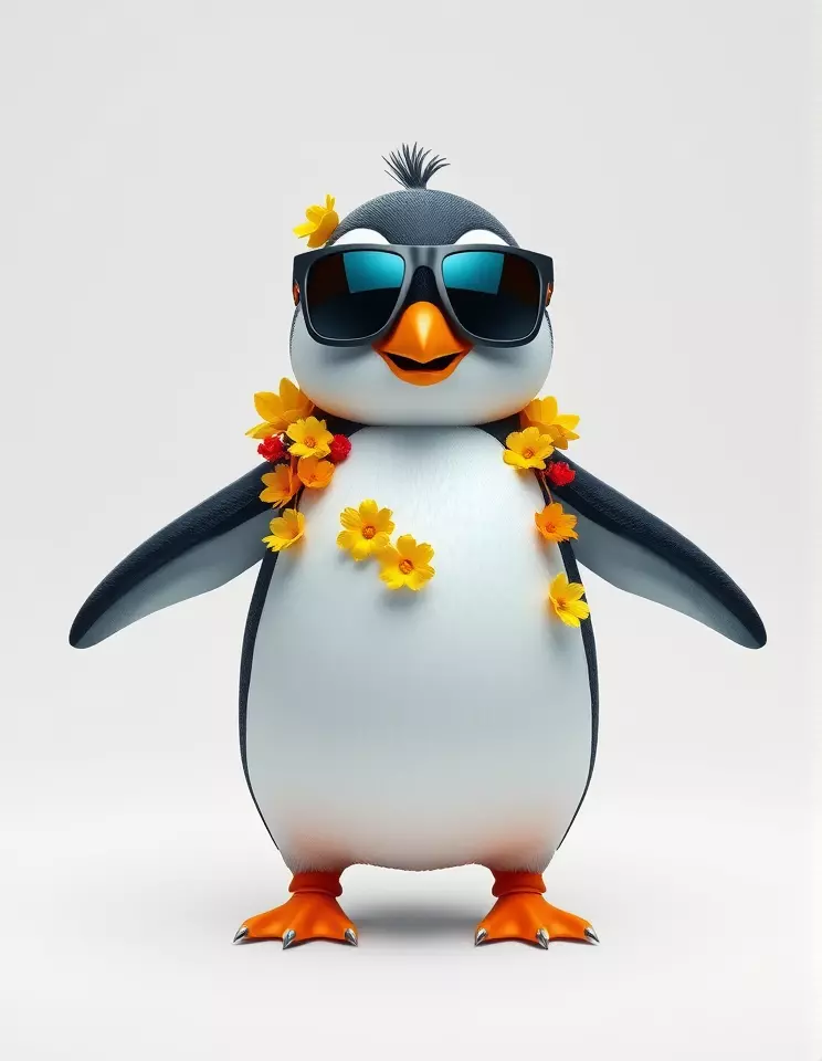 Cool Tropical Penguin Rigged and Animated Character Model Low-poly 3D model_3