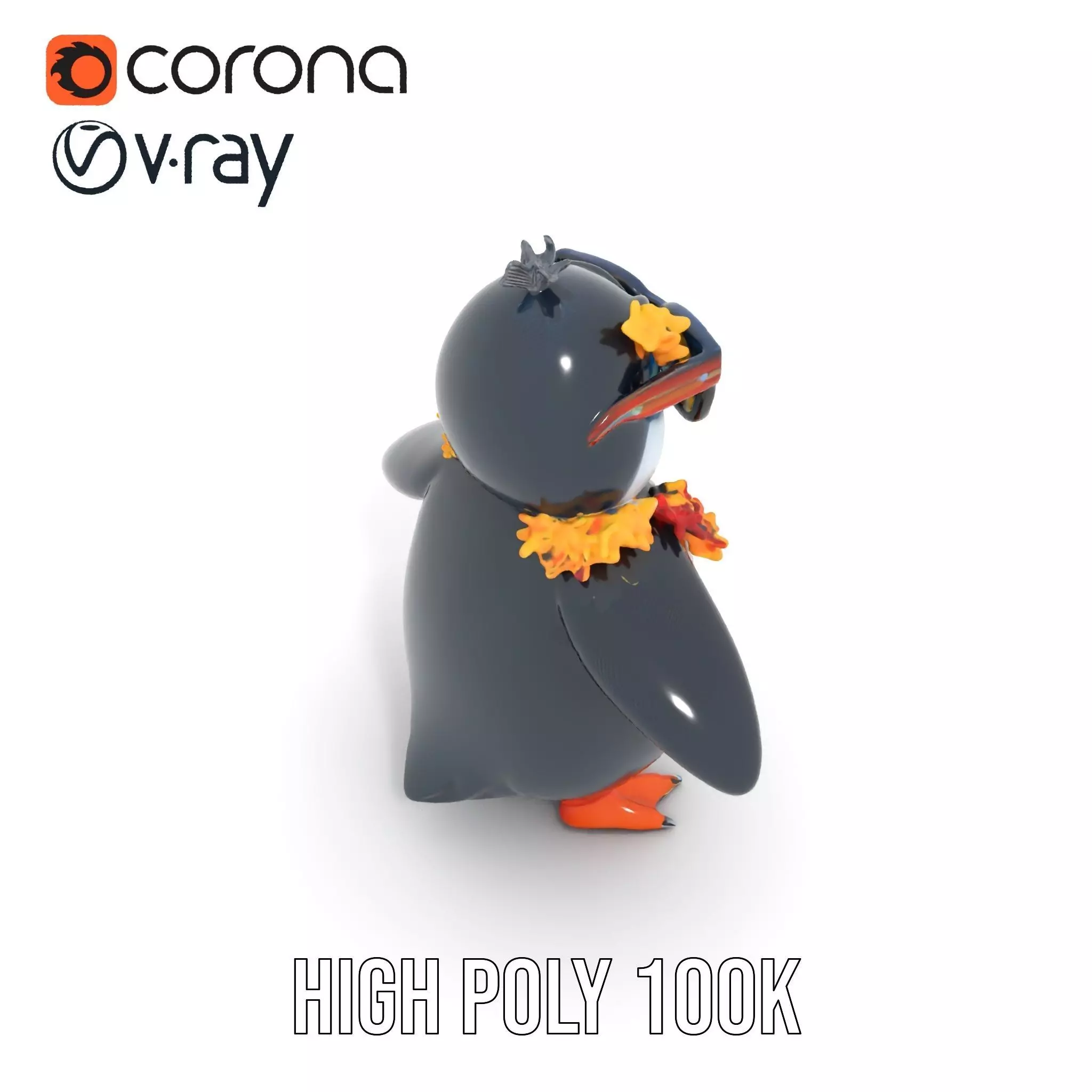 Cool Tropical Penguin Rigged and Animated Character Model Low-poly 3D model_20