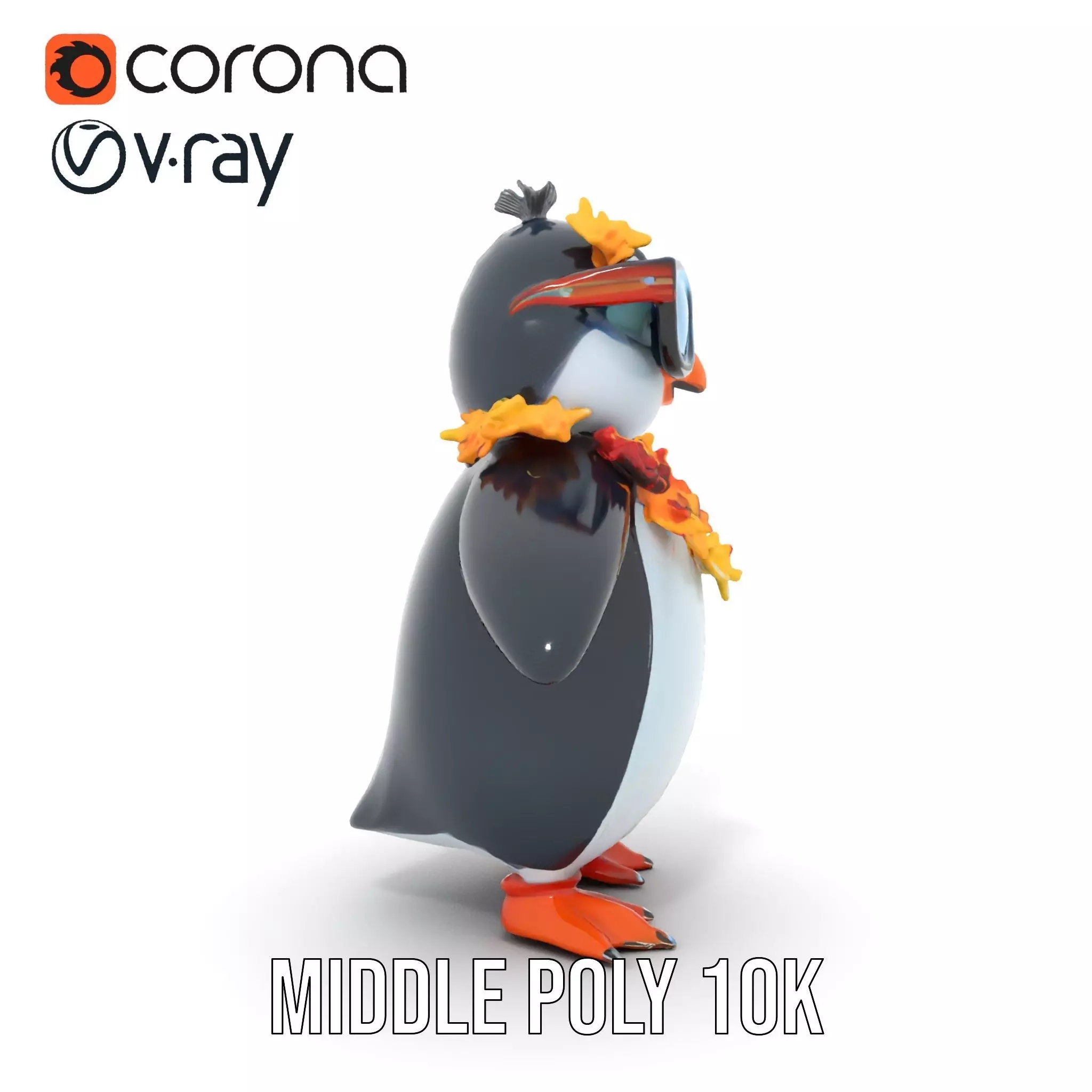 Cool Tropical Penguin Rigged and Animated Character Model Low-poly 3D model_18