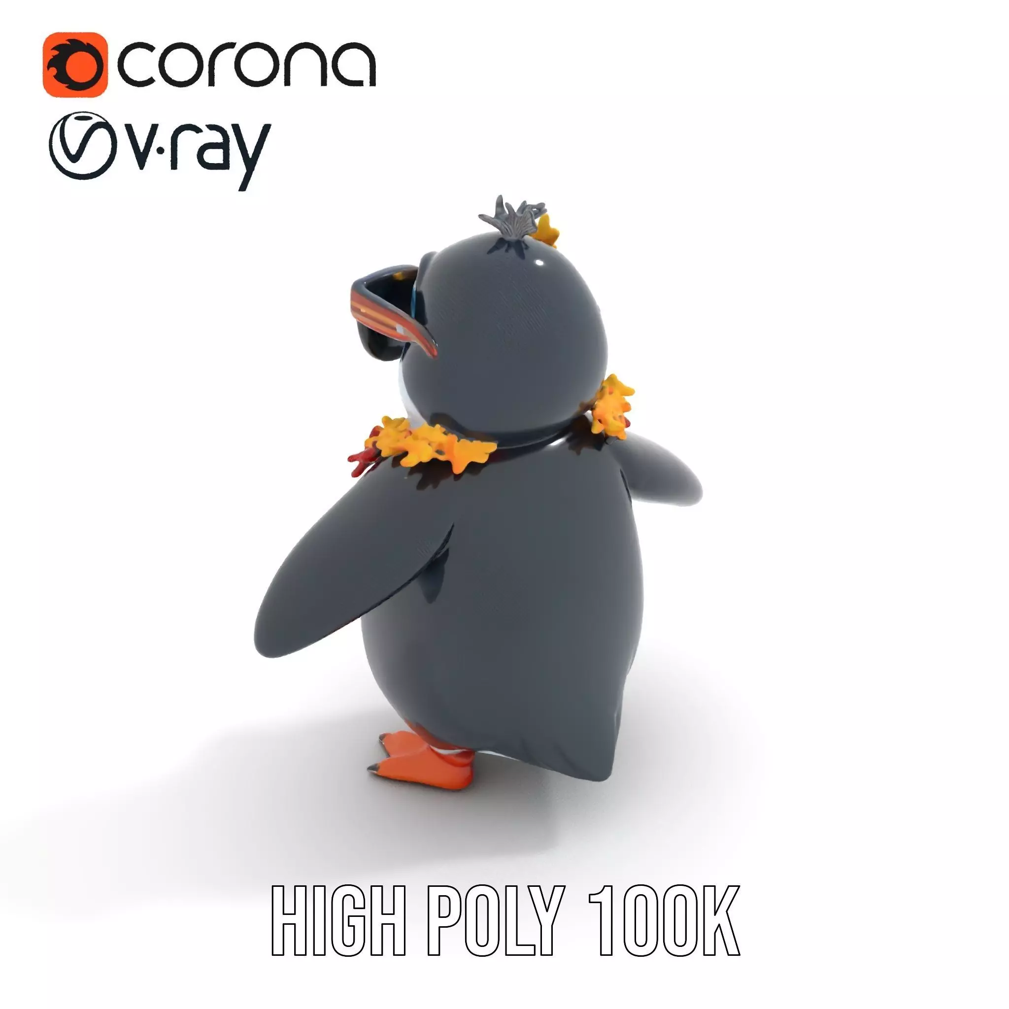 Cool Tropical Penguin Rigged and Animated Character Model Low-poly 3D model_26