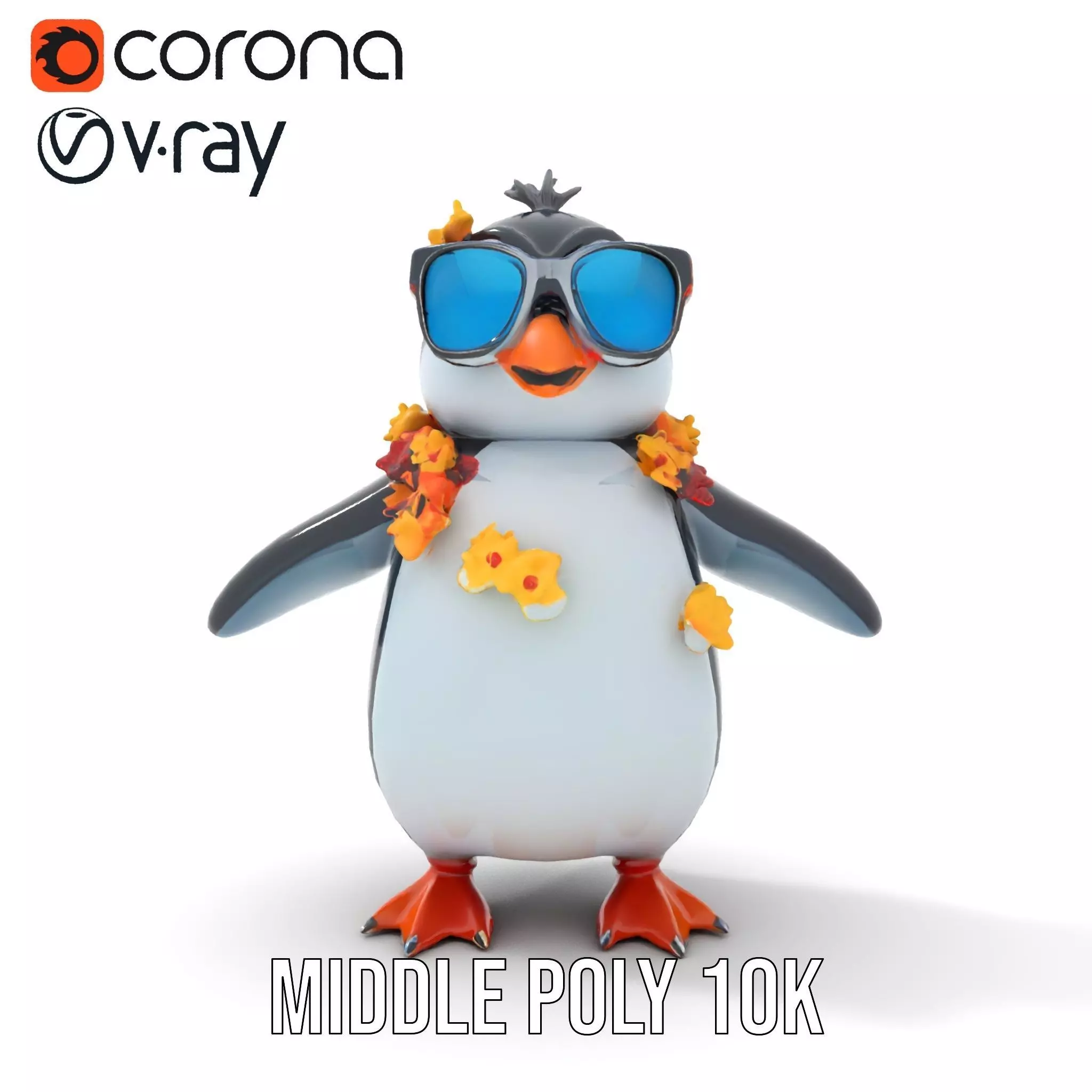 Cool Tropical Penguin Rigged and Animated Character Model Low-poly 3D model_7