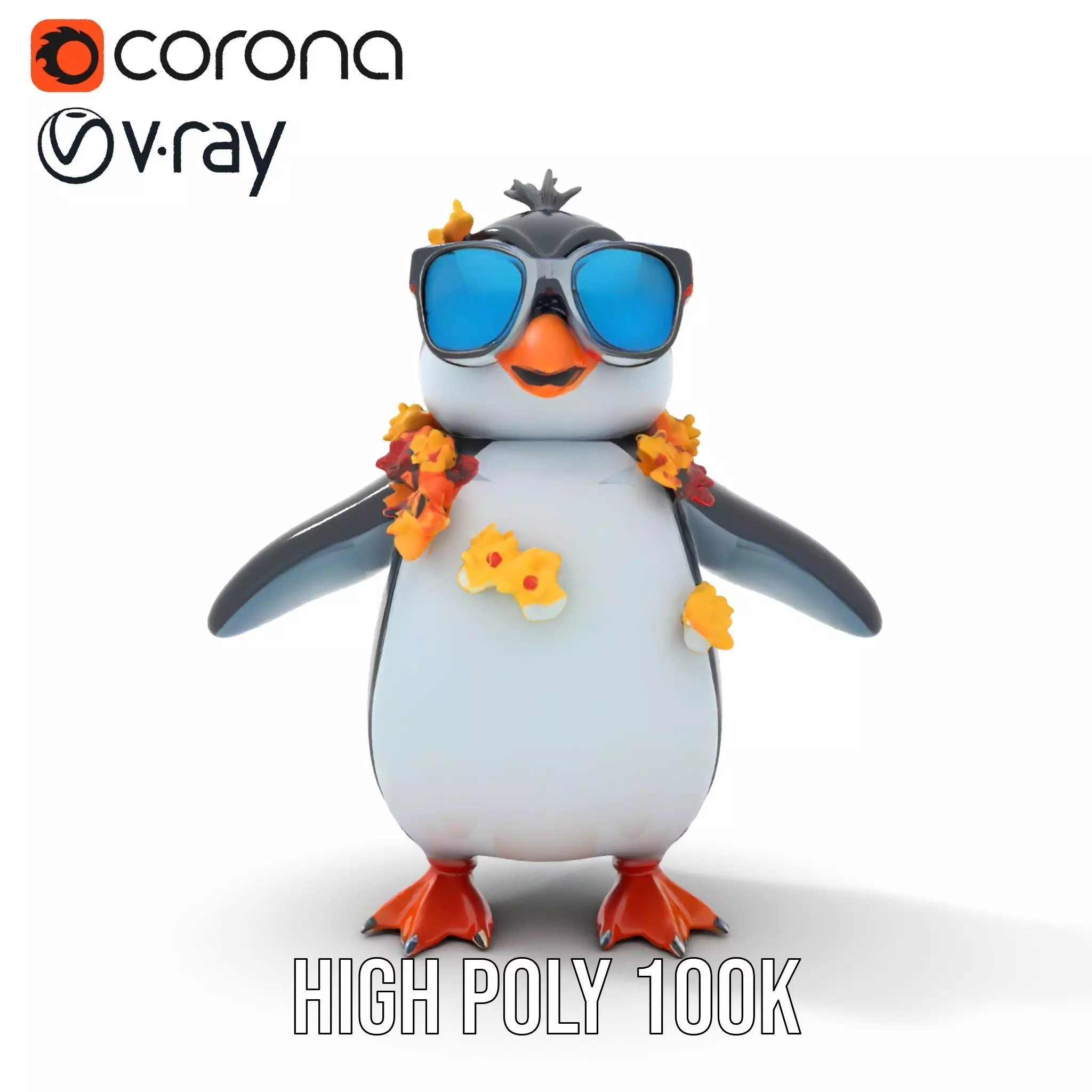 Cool Tropical Penguin Rigged and Animated Character Model Low-poly 3D model_10