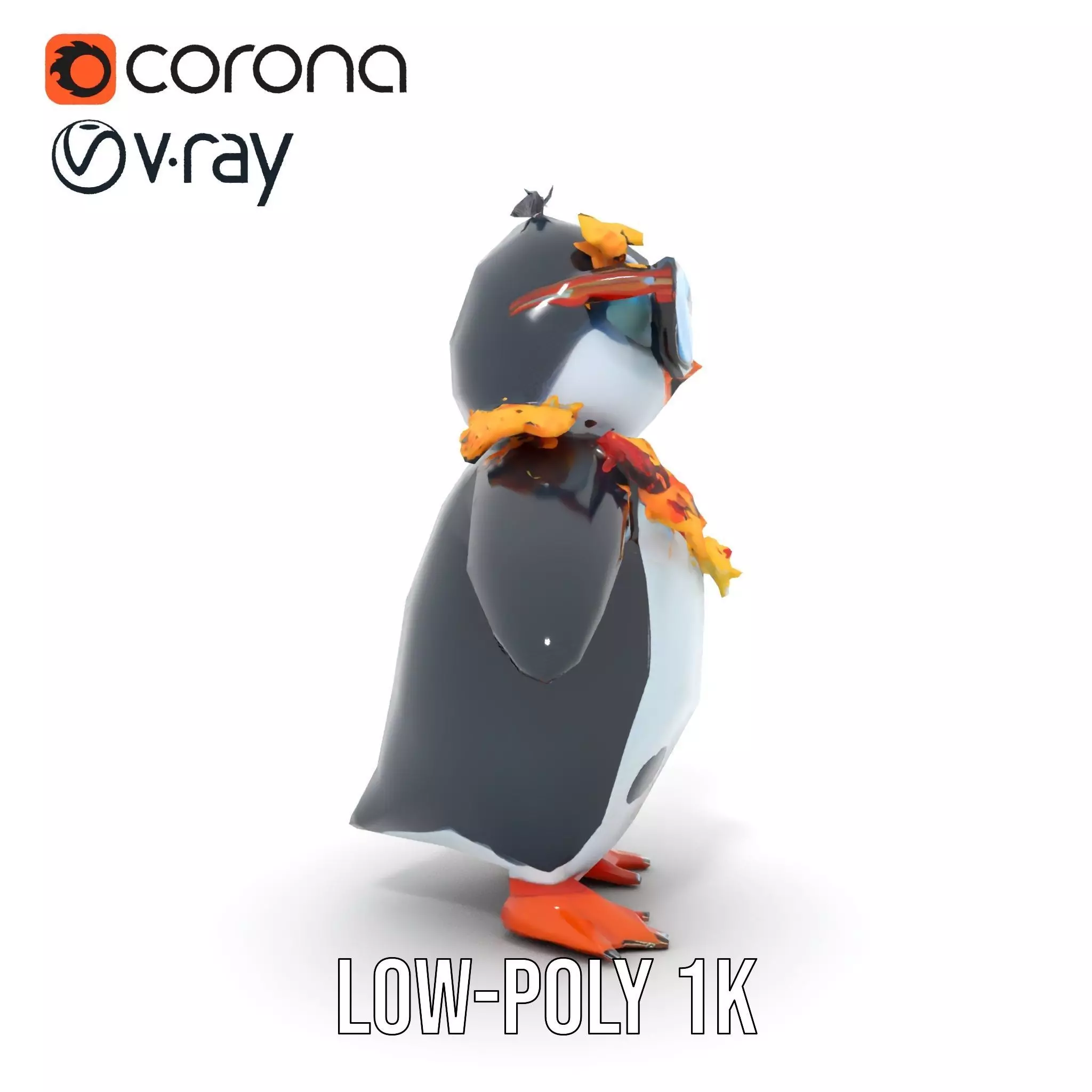 Cool Tropical Penguin Rigged and Animated Character Model Low-poly 3D model_8