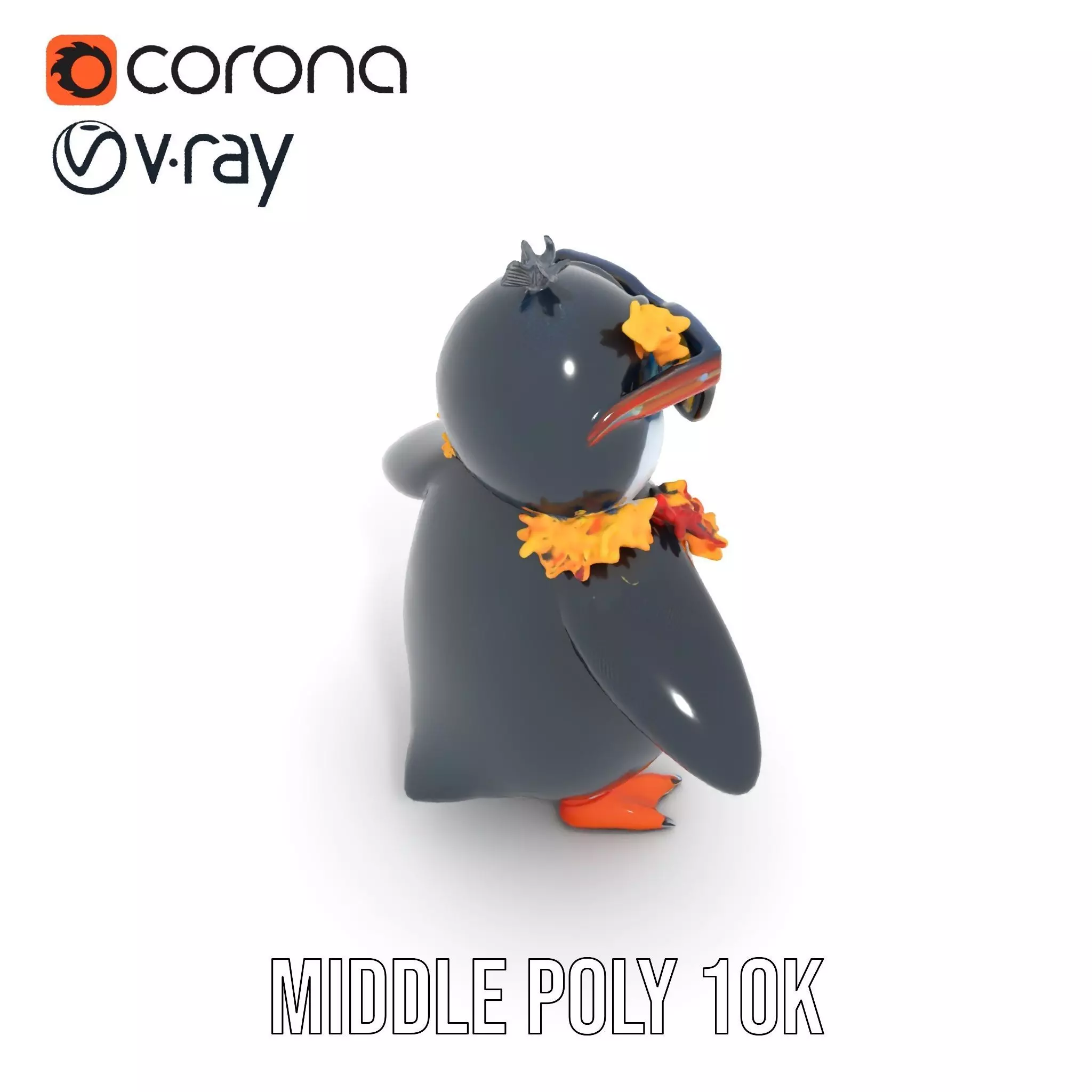Cool Tropical Penguin Rigged and Animated Character Model Low-poly 3D model_6
