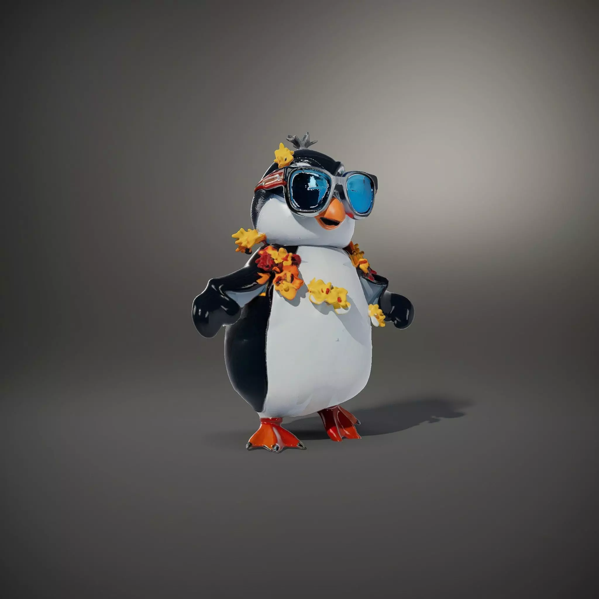 Cool Tropical Penguin Rigged and Animated Character Model Low-poly 3D model_36