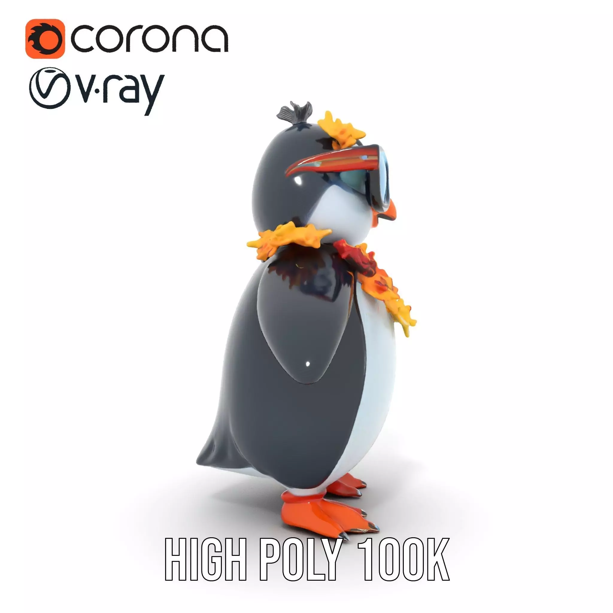 Cool Tropical Penguin Rigged and Animated Character Model Low-poly 3D model_23