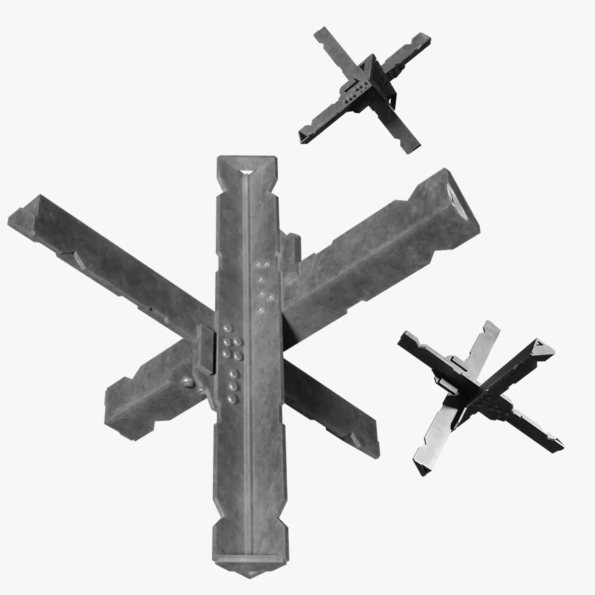 Mititary Anti Tank Hedgehogs N2 Series Metal Fortress Obstacle 3D model_0