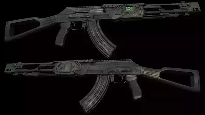 AK47 CyberShot and Shadow Rage SciFi Assaultrifle Low-poly 3D model