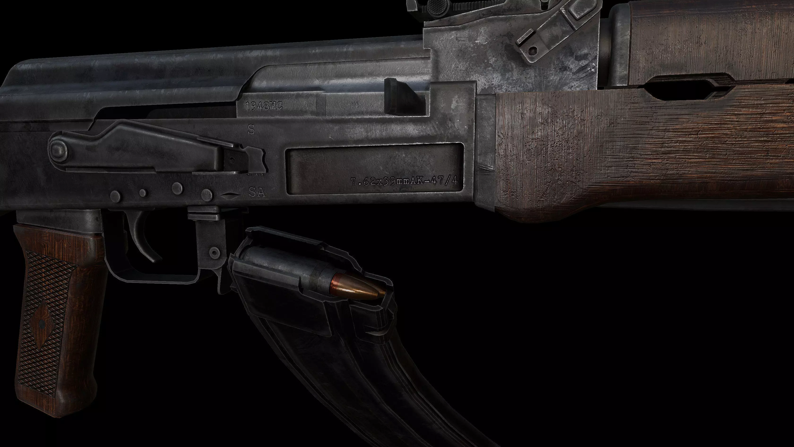 AK47 Battle Worn Unique Spiker AK Pattern Assaultrifle Low-poly 3D model_3