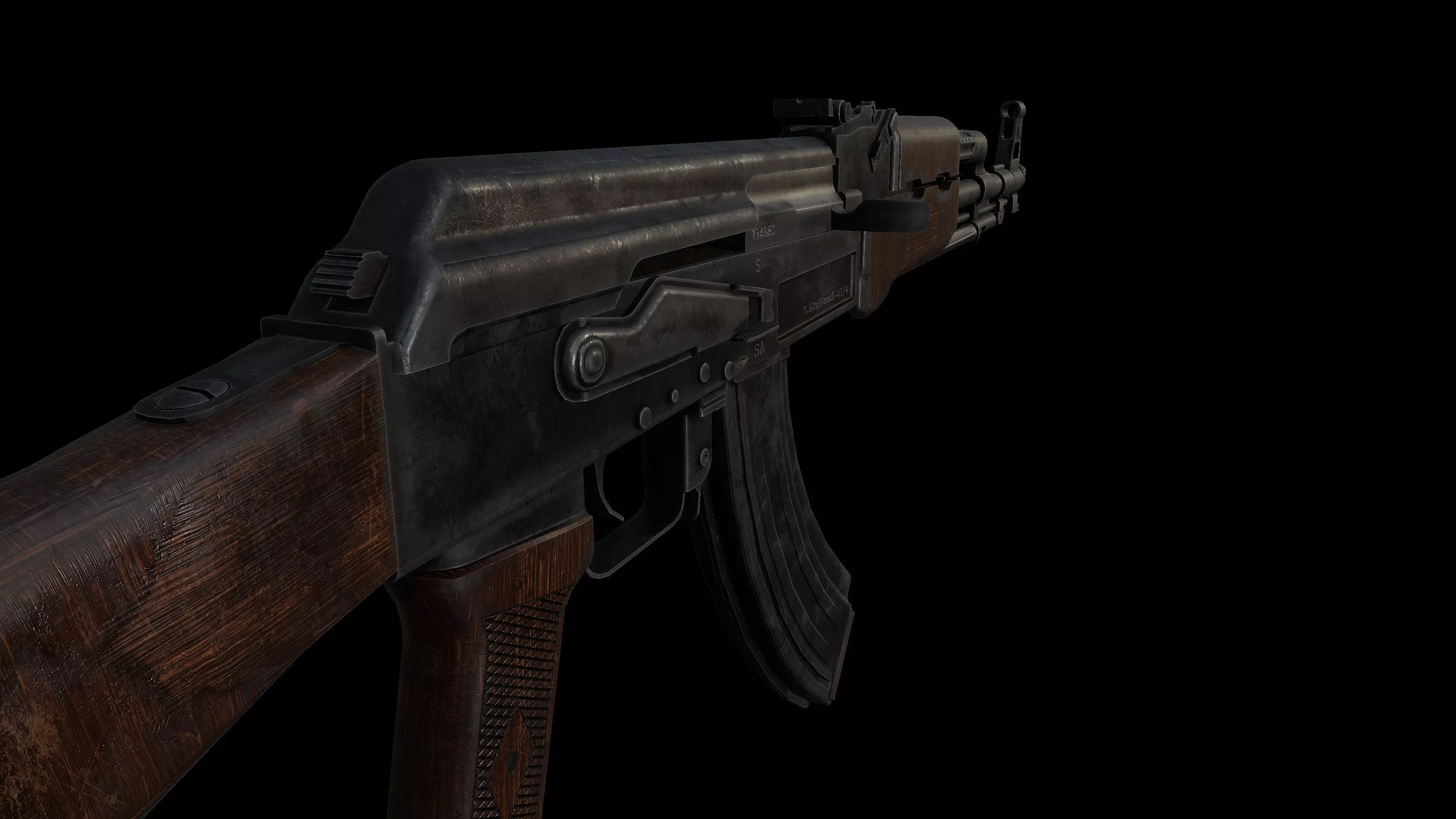 AK47 Battle Worn Unique Spiker AK Pattern Assaultrifle Low-poly 3D model_4