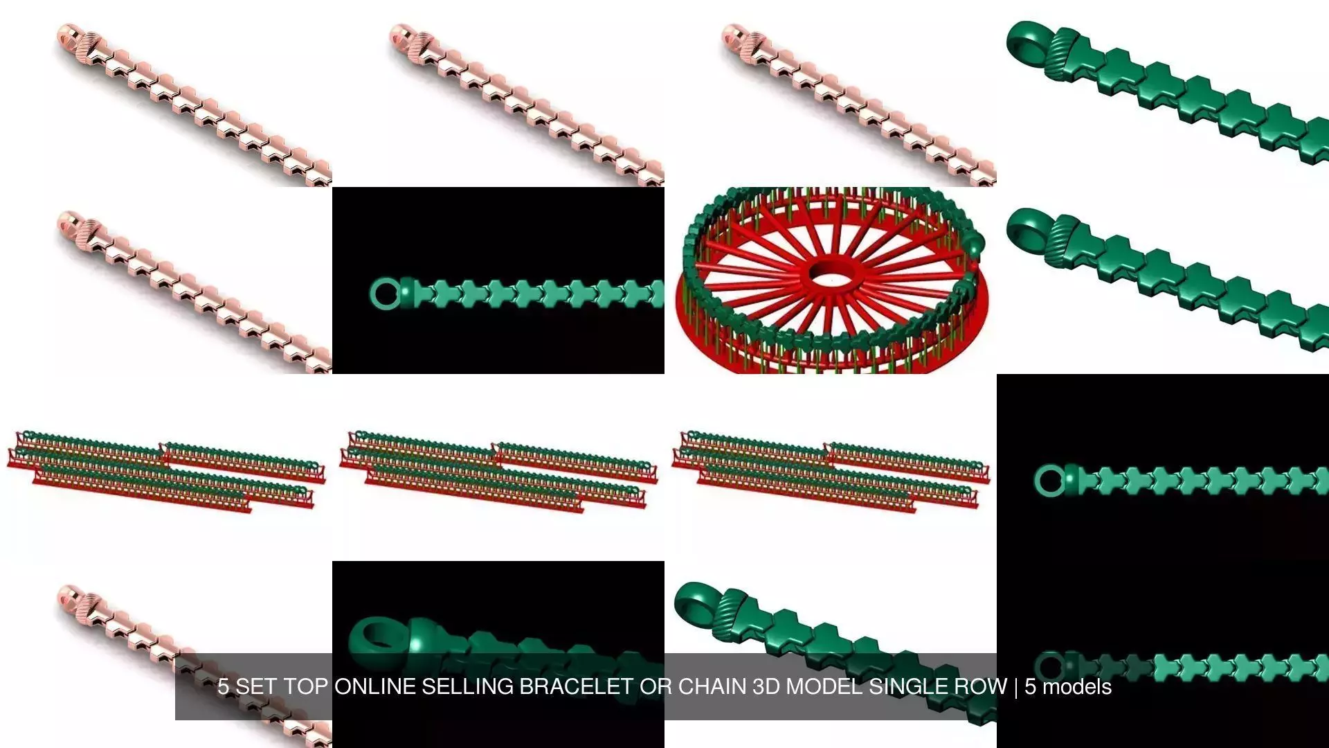 5 SET TOP ONLINE SELLING BRACELET OR CHAIN 3D MODEL SINGLE ROW 3D Model Collection_1
