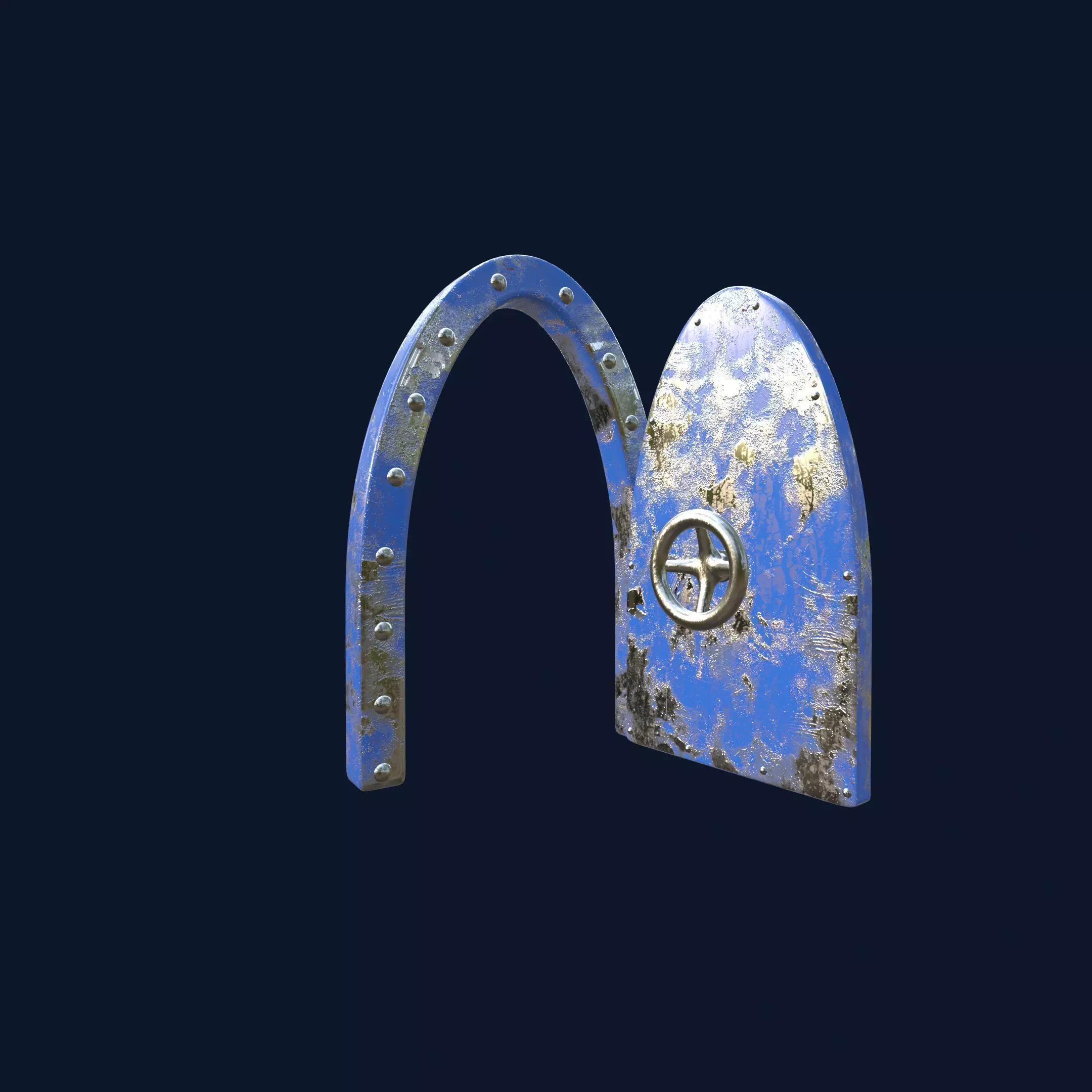 Blue Submarine Doors Stylized Rusted Metal 3D Model 3D model_2