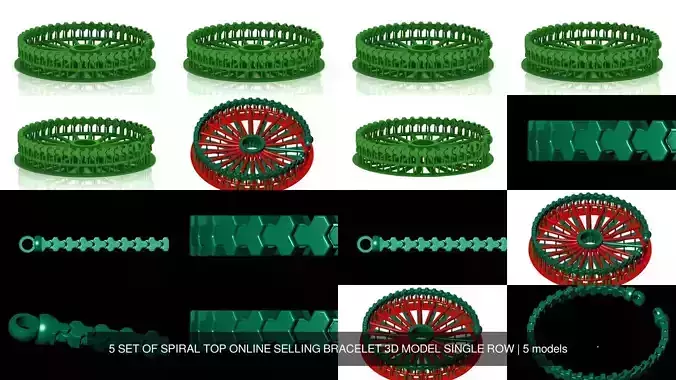  5 SET OF SPIRAL TOP ONLINE SELLING BRACELET 3D MODEL SINGLE ROW